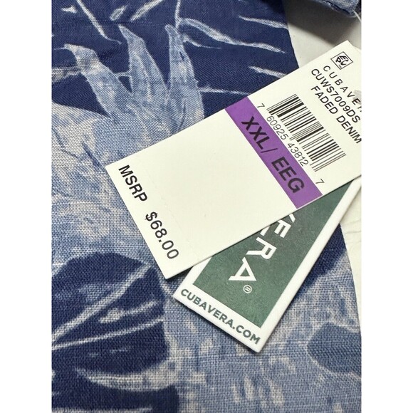 NEW Cubavera Mens Size XXL Linen Blend Blue Palm Leaf Tropical Button Up Shirt - Picture 6 of 6